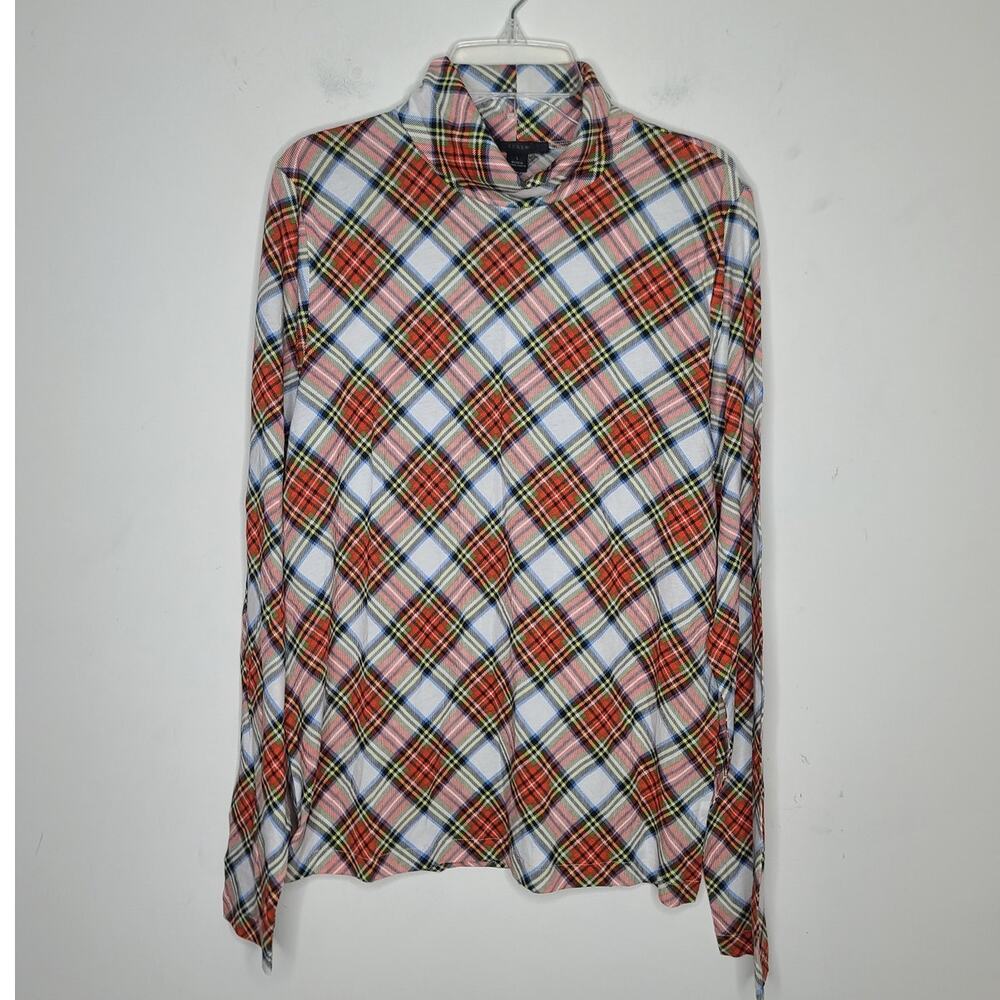 NWT J Crew red orange plaid cotton long sleeve turtleneck shirt - large